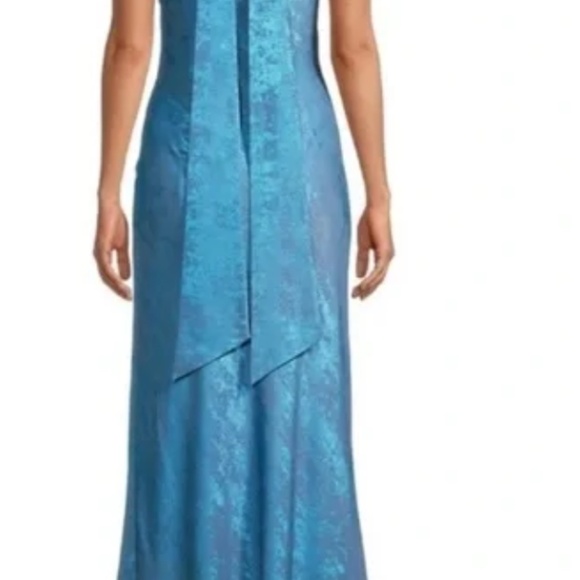 Aidan by Aidan Mattox Halter Sleeveless Foiled Mermaid Gown in Ocean Dream - Picture 5 of 5